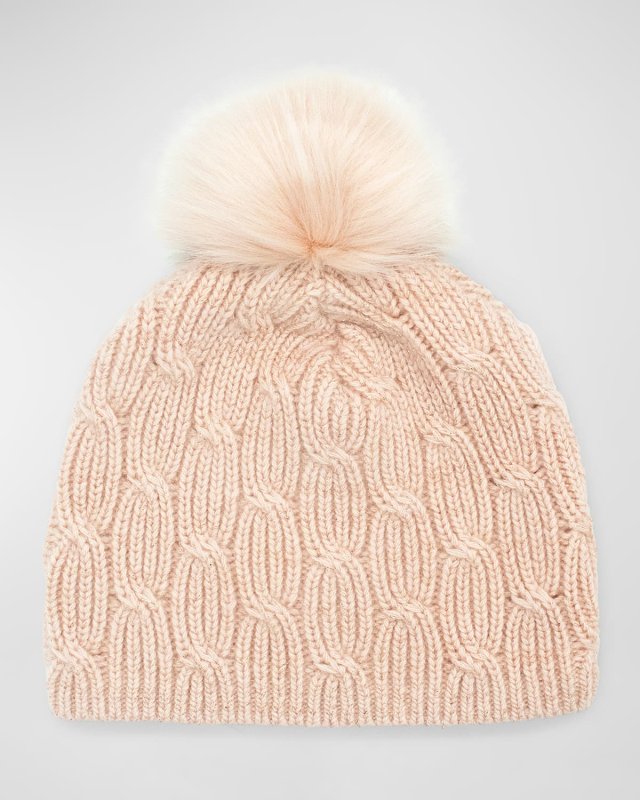 Cashmere Cable Stitch Pom Beanie